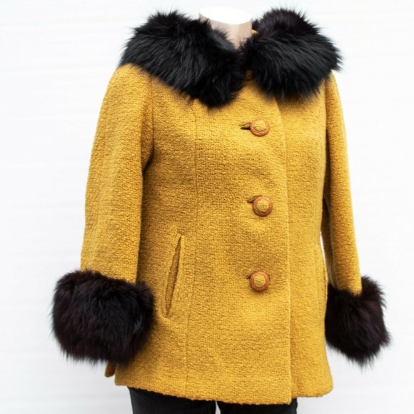 Women's Coat VISCONTI Vintage Gold Brown Faux Fur - Picture 5 of 10